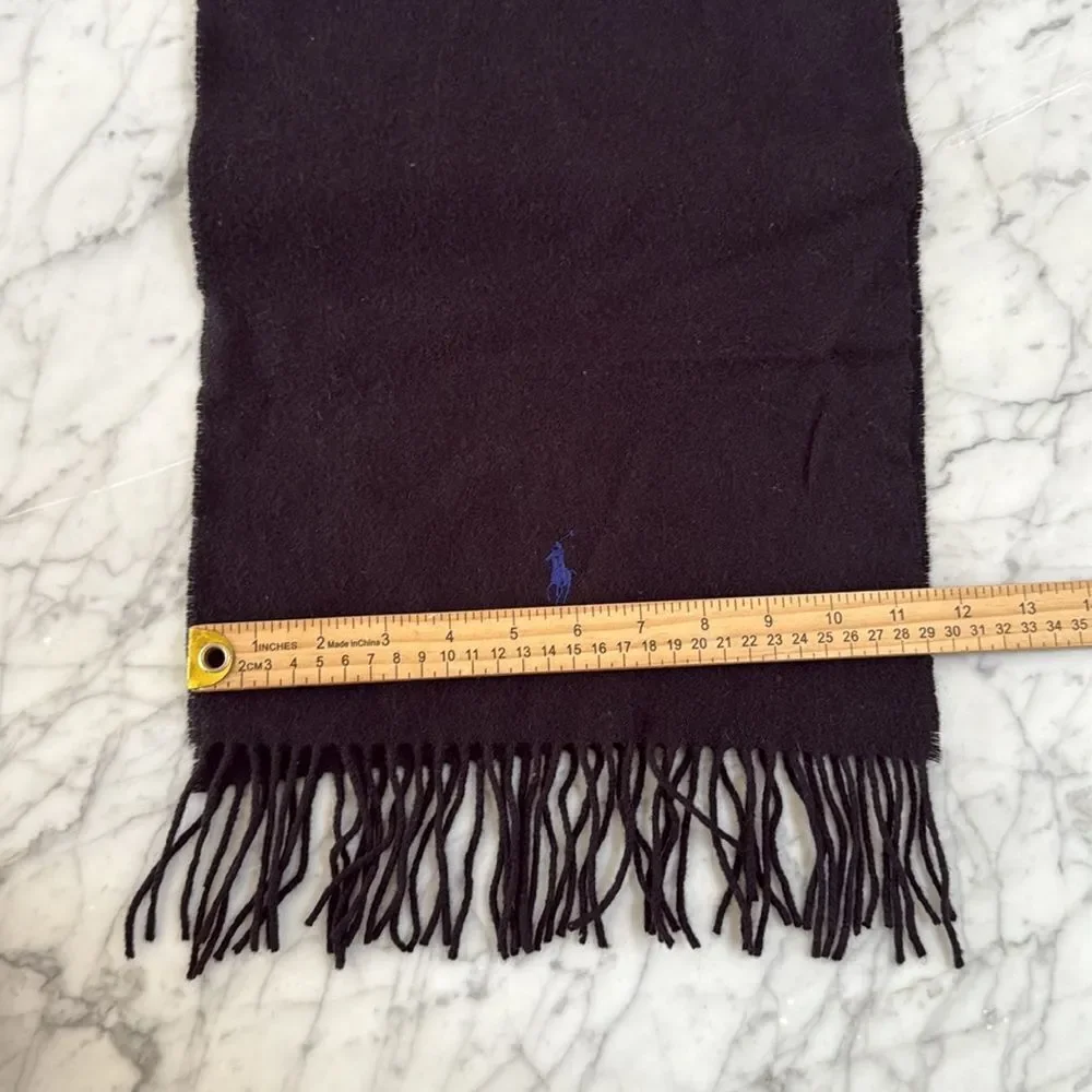 Polo Ralph Lauren 100% Lambs Wool Scarf Black Blue Embroidered